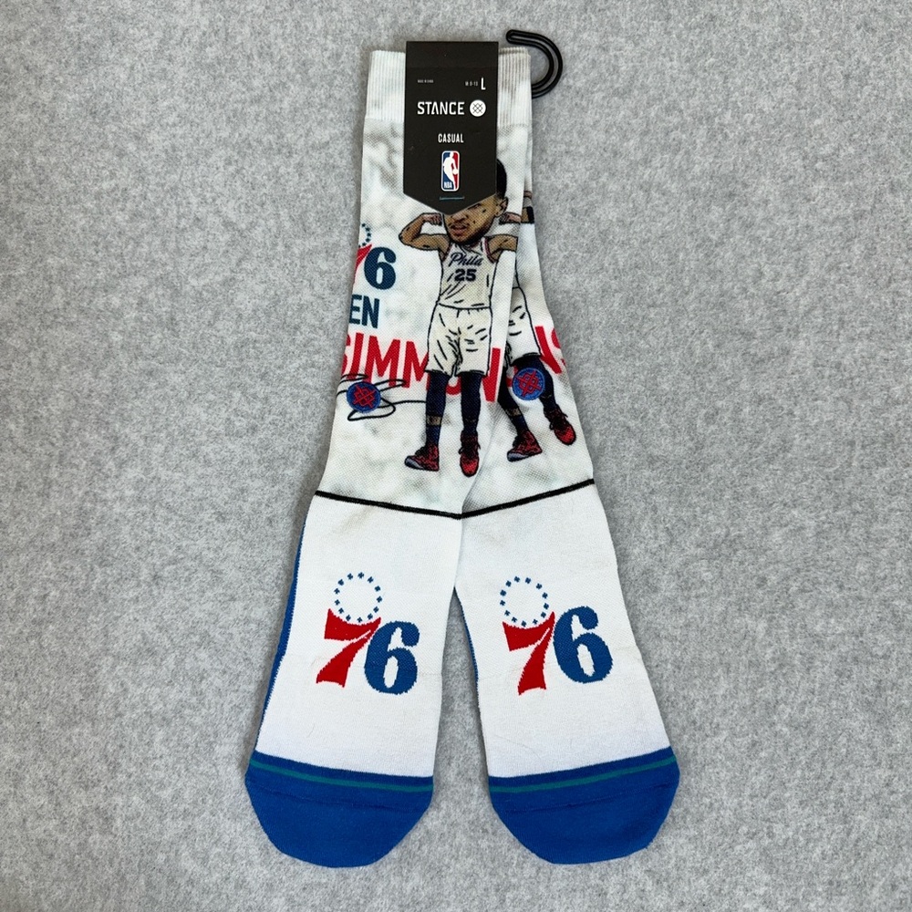 Philadelphia 76ers Ben Simmons Stance NBA Crew Socks Large Men 9-13 Big Head